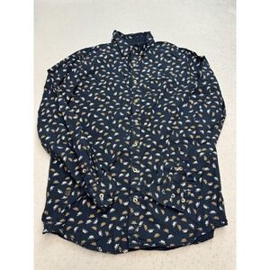 Triple Five Soul Shirt Mens Medium Blue Hat Print Long Sleeve Button Up Casual